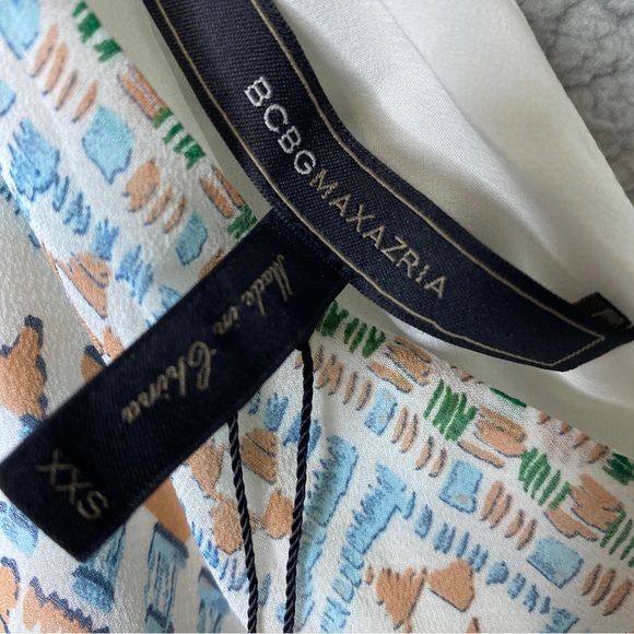 BCBG Haute Couture Alana Maxazria Off One Shoulder Top Womens XXS Blouse Aztec - Picture 9 of 11